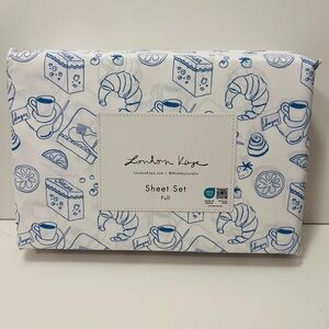 London Kaye Parisian Pastry Full Size Sheet Set White Blue Coffee Strawberry